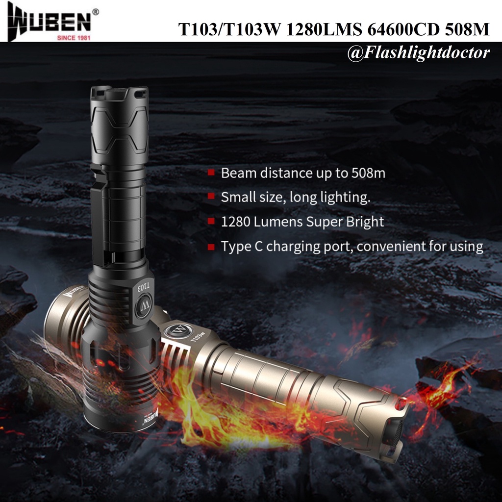 ไฟฉาย WUBEN T103/T103W 1280LMS 64600CD 508M
