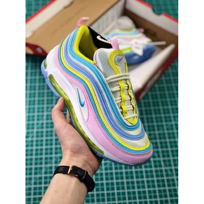 womens nike air max 97 pink white yellow green