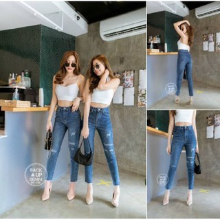 New Slim Boyfriend Jeans👖 กางเกงยีนส์เอวสูง ทรงบอยสลิม แต่งสะกิดขาดเซอร์ๆแพทเทิร์นสวยเป๊ะ