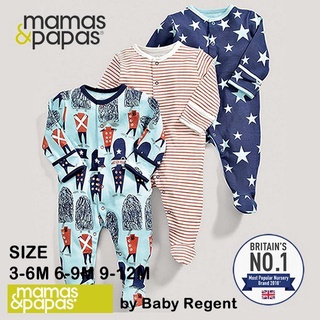 ʕ￫ᴥ￩ʔ ชุดหมีคลุมเท้า Mamas &amp; Papas แท้ 100% ชุดหมี บอดี้สูท เสื้อทารก เสื้อเด็กแรกเกิด Bodysuit 3ชิ้น