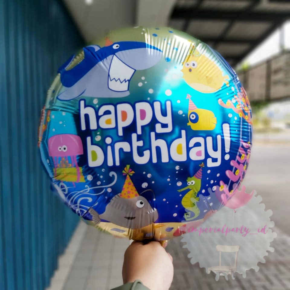 Ocean Shark Baby Animal Round ลูกโป่งฟอยล์สุขสันต์วันเกิด