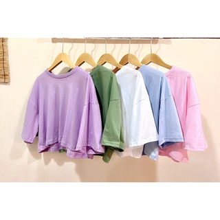 💎💜🐇เสื้อครอป Overzise พาสเทล เอวลอย PASTEL CROP แขนสั้น คอกลม ผ้าคอตตอน 100 %  สีพาสเทล (ขาว ชมพู ฟ้า เขียว ม่วง) HM65