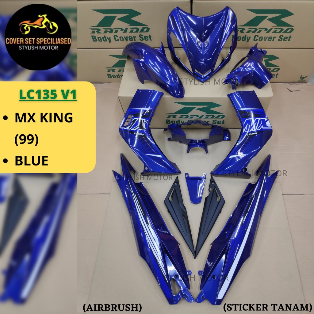(STICKER TANAM/AIRBRUSH) RAPIDO COVER SET LC135 V1 MX KING (99) สีฟ้า