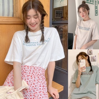 Korean🧧 เสื้อยืดคอกลมแขนสั้น สกรีนลาย IF MONDAY 4 สี