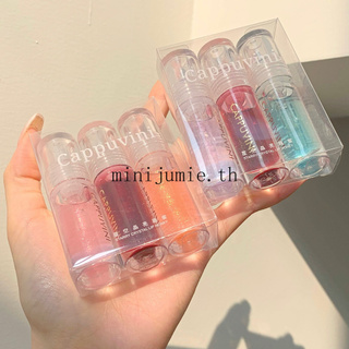 Cappuvini【3 PCS】ลิปกลอสน้ำใสลิปกลอส Pearlescent Lip Lacquer Moisturizing JELLY COLOR