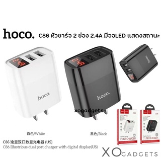 Hoco หัวชาร์จเร็ว C86 Adapter หัวชาร์จ 2USB+LED กระแสไฟ 2.4A มี 2 สี ขาว ดำ