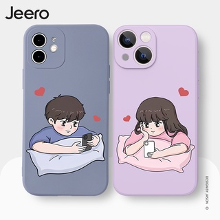 Jeero เคสคู่ เคสไอโฟน คู่รัก ขอบเหลี่ยมกันกระแทกซิลิโคนนุ่มการ์ตูนน่ารักตลก เคสโทรศัพท์ Compatible for iPhone 15 14 13 12 11 Pro Max SE 2020 X XR XS 8 7 ip 6S 6 Plus HFE1161