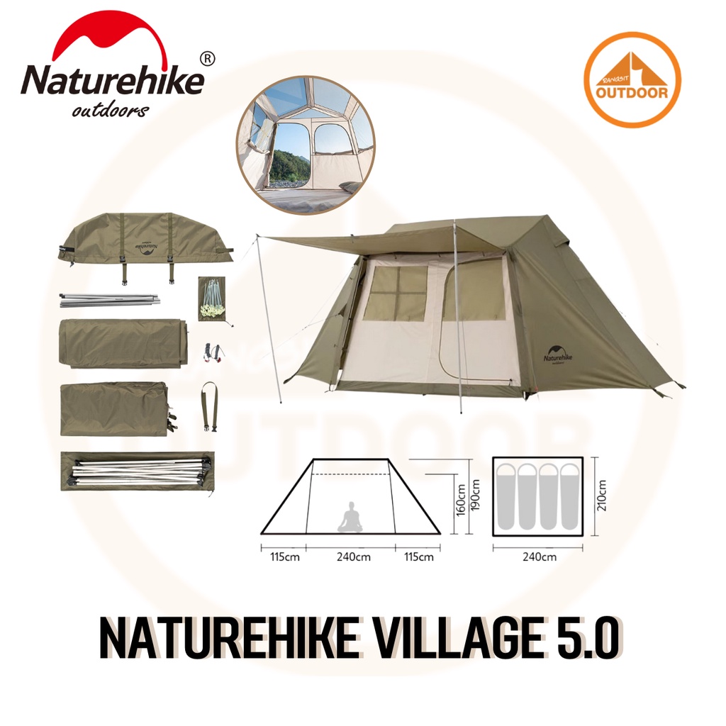 Naturehike Village 5.0 Tent เต๊นท์ครอบครัวขนาด 3-4 คน พร้อมรับประกันการผลิต 1 ปีจากศูนย์ไทย