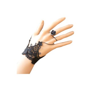 TANITTgems Vintage Rose French Black Lace Ring Gloves