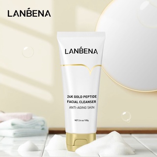 Lanbena คลีนเซอร์โฟม ทองคํา 24k เปปไทด์ ทําความสะอาดผิวหน้า ต่อต้านริ้วรอย ควบคุมความมัน ดูแลผิวหน้า ให้ความชุ่มชื้น 100 กรัม