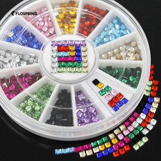 12 สี 3D 3mm สแควร์ตกแต่งเล็บ Flatback เงา Rhinestone DIY เคล็ดลับการเล็บ