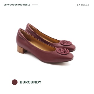 LA BELLA รุ่น LB WOODEN MID HEELS - BURGUNDY