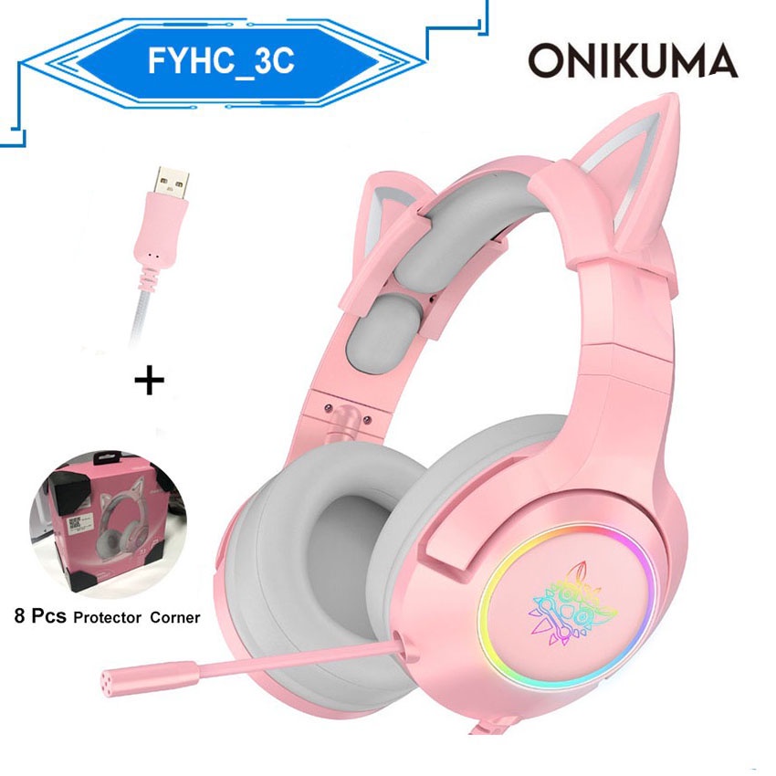 Onikuma K9U หูฟังเกมมิ่งหูแมวสีชมพู Usb 7 . 1 พร้อมไมโครโฟนตัดเสียงรบ ...