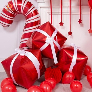 [24 inch] 1Pcs Christmas Red Cane Gift Box Aluminum Balloon/ Birthday Party Kids Wedding Decoration Supplies