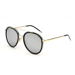 GAMT Round Aviator Sunglasses Metal Frame Mirrored Lens (Black Frame Silver Lens, 52) เลนส์ปรอท ของแท้ พร้อมส่ง