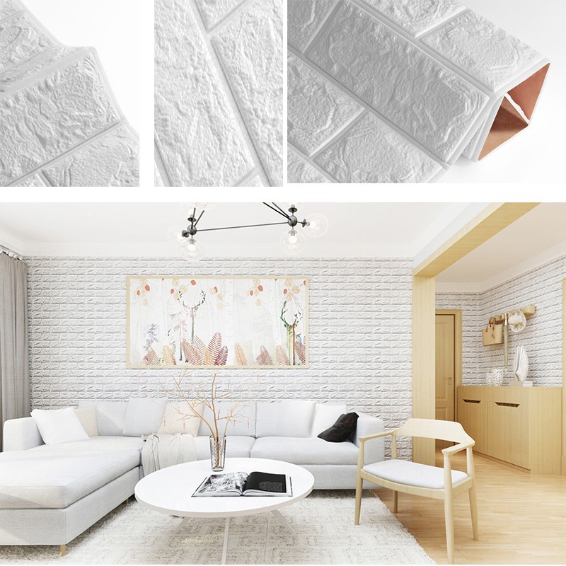 ♈wallpaper ติดผนังสีพื้น พร้อมส่ง3D wallpaper ขนาด70*77สติ๊กเกอร์ติดผนัง 3มิติ หนา 3.5 มม. มีกาวติดผ