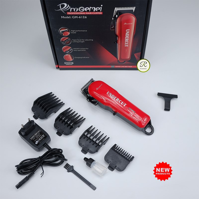 Geemei รุ่น gm-6126 ปัตตาเลี่ยนไร้สาย สีแดง ฟันแสตนเลส