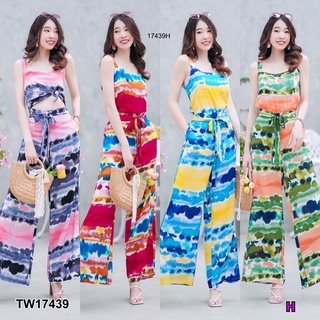 17439 Set 2ชิ้น เสื้อแขนกุด มัดย้อม กางเกงขายาว ผูกโบว์ Set of 2 pieces, sleeveless shirt, tie dye, long pants, bow tie