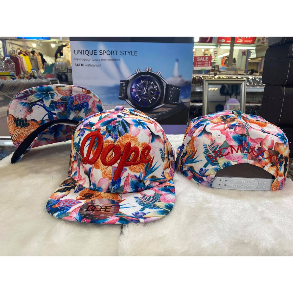Dope หมวกฮิปฮอป ลายดอกใม้ มี16สี ปรับขนาดไซร์ได้ข้างหลัง ปรับได้สุด64cm