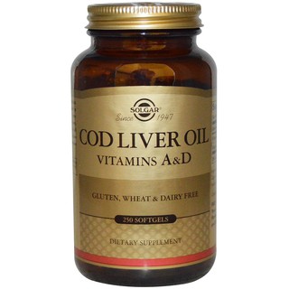 Solgar, Cod Liver Oil, Vitamin A &amp; D, 250 Softgels น้ำมันตับปลา พร้อม วิตามินเอ และ วิตามินดี