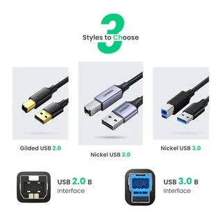 Ugreen สายเคเบิลเครื่องพิมพ์ USB Type B ตัวผู้ เป็น A ตัวผู้ USB 2.0 สําหรับเครื่องพิมพ์ฉลาก Canon Epson HP ZJiang DAC USB