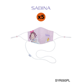 Sabina Kids Mask (Set 5 ชิ้น) หน้ากากอนามัย "สำหรับเด็ก 6-12 ปี" รหัส SYR093PL สีชมพูอ่อน มีสายคล้องคอ