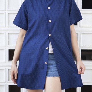 • Indigo Shirt Dress • เชิ้ตเดรสแขนสั้นคอจีน ของฝากนครพนม