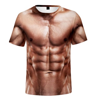 เสื้อยืดแขนสั้น พิมพ์ลาย Abs Hombre 3 มิติ แฟชั่นฤดูร้อน สําหรับผู้ชาย