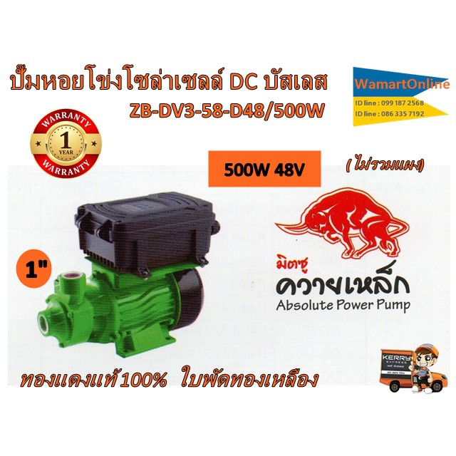ปั๊มหอยโข่งโซล่าเซลล์ 500W รู 1 นิ้ว  รหัส B03I421 Model : ZB-DV3-58-D48/500W (ไม่รวมแผ)