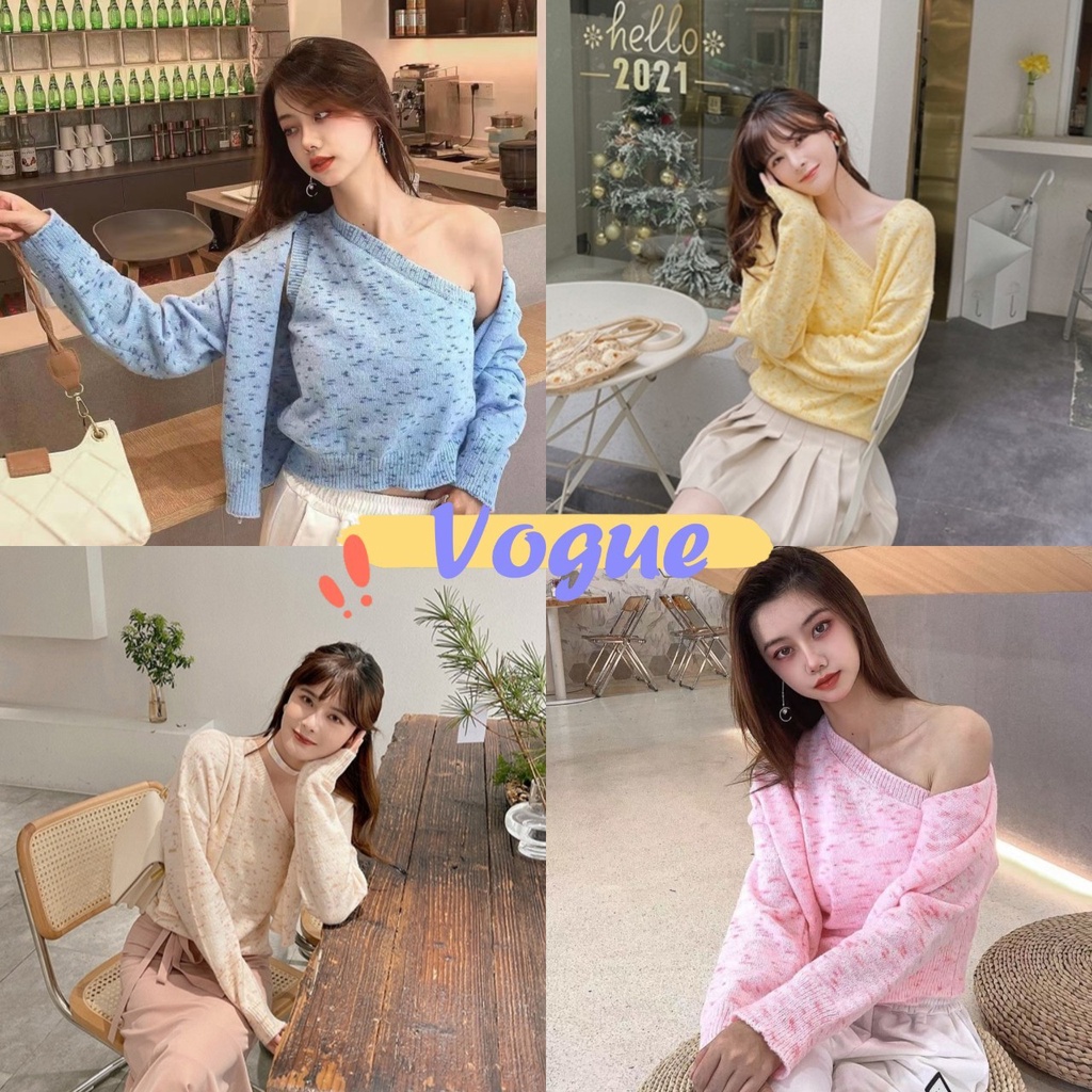 Vogue​ ​พร้อมส่ง​ เสื้อคลุมไหมพรม+เสื้อกล้าม สีพาสเทลน่ารักสีคิ้วมาก (4Y020)​ -N