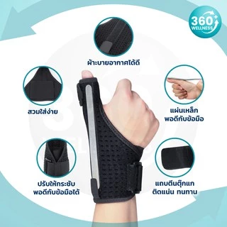 [360wellness สุขภาพครบวงจร] สายรัดข้อมือ แผ่นเหล็ก *ใส่ได้ซ้ายและขวา* ที่ดามนิ้ว เฝือกนิ้วมือ ที่รัดข้อมือ พยุงข้อมือ