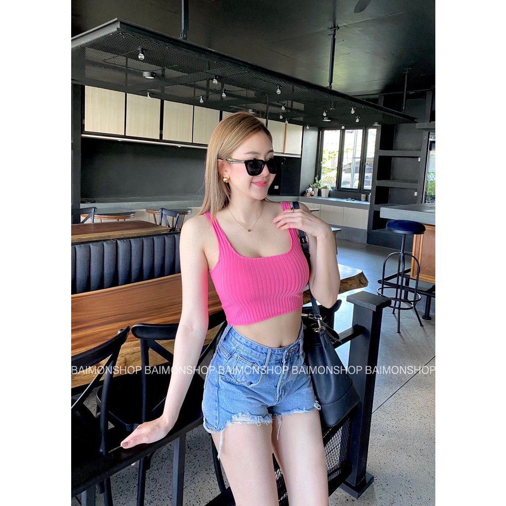 MahahengCloset เสื้อกล้าม เสื้อครอปสายฝอ ผ้างานร่องใหญ่ งานดีสีสวยมาก ใส่แล้วรับรองน่ารัก (ก้าม Hiso)