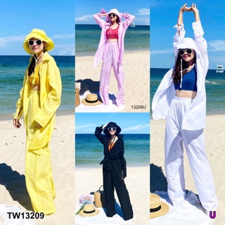 ❤️ TW13209 Set 4 ชิ้น เสื้อเชิ้ตแขนยาวทรงโอเวอร์ไซส์ กับกางเกงขายาวทรงขากระบอกมีกระเป๋าข้าง เนื้อผ้ามัสลิน