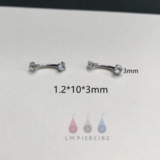 Crystal Curved Barbell จิวหูสแตนเลส จิวคิ้วสแตนเลส แบบ บาร์เบลโค้ง(ราคาต่อ1ชิ้น)