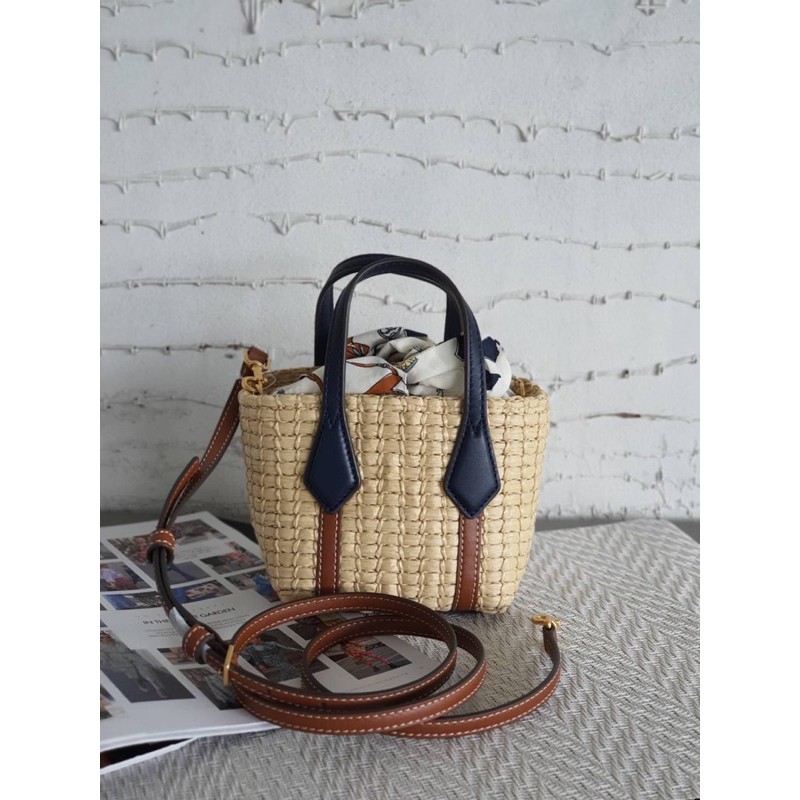 Tory Burch Perry Straw Nano Tote | Shopee Thailand