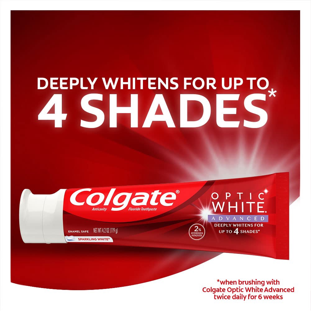 [ของแท้ 100%] COLGATE OPTIC WHITE ADVANCED TEETH WHITENING TOOTHPASTE WITH FLUORIDE 2% HYDROGEN PERO