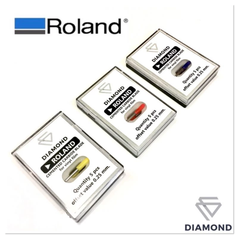 ใบมีดเครื่องตัดสติ๊กเกอร์ โรแลน Roland (30°/45°/60°) (ราคาต่อ 1 กล่อง ล้อ 1 ชิ้น หัวจับ 1 หัว )