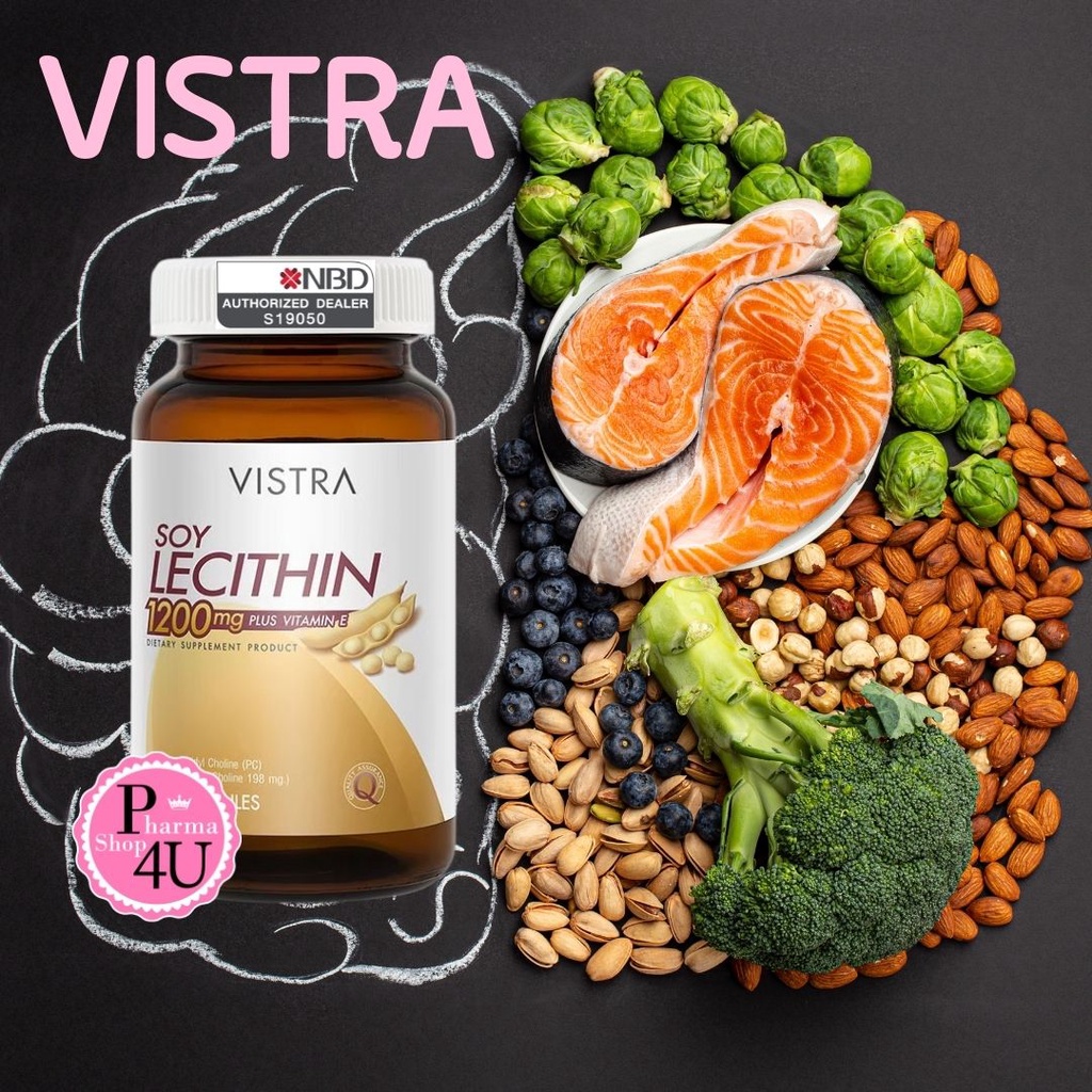 VISTRA Soy Lecithin 1200mg Plus Vitamin E 90 แคปซูล วิสทร้า ซอย เลซิติน 1200 มก.#6801