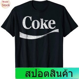 Illicit เสื้อยืดแขนสั้น Coca-Cola Distressed Original Logo T-Shirt Mens Womens T-shirts