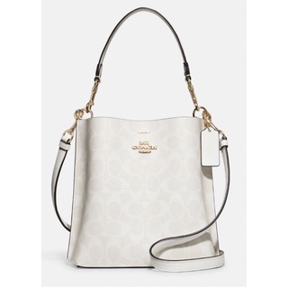 กระเป๋าสะพาย COACH CA582 Mollie Bucket Bag 22 In Signature Canvas Chalk/Glacierwhite มีตำหนิลดราคาพิเศษ