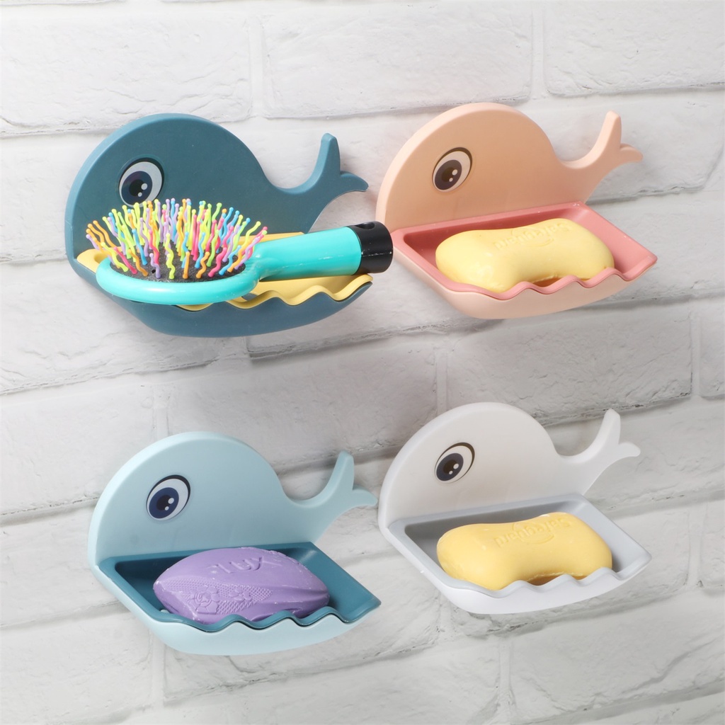Jujiajia กล่องสบู่ รูปปลาวาฬ ขนาดเล็ก ติดผนัง ไม่ต้องเจาะรู สําหรับห้องน้ํา - รูปที่ 5