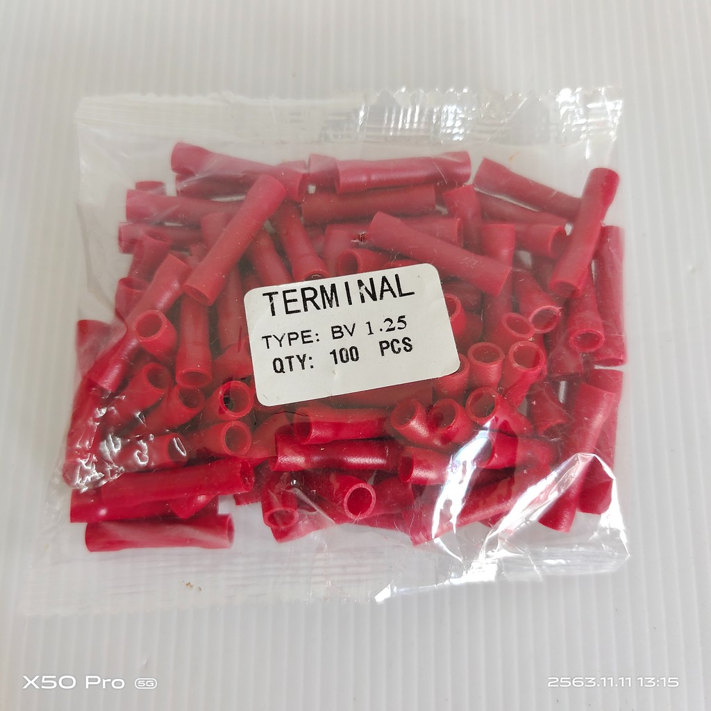 TYPE:BV1.25 ,BV2.5, BV5.5 หางปลาต่อสายไฟ,สลิปต่อสาย, หุ้มแดง, น้ำเงิน ,เหลือง, แพ็ค 100ชิ้น