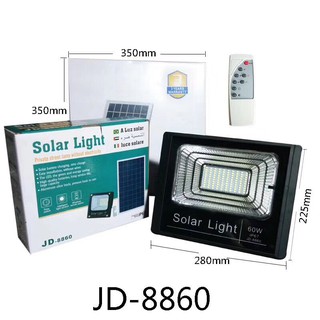 ไฟโซล่าเซลล์ 60W แสงสีขาว / เหลือง JD-8860 โคมไฟสปอร์ตไลท์ รุ่นใหม่ พร้อมรีโมท สว่างมาก