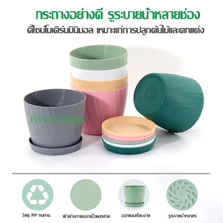 Plants Center T029 กระถางต้นไม้สไตล์มินิมอล สีพาสเทลสดใส มี 6 สี พร้อมจานรอง ดีไซน์สวย ทนทานใช้งานยาวนาน
