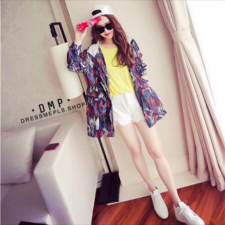 Jacket ฮูมผ้าร่ม พิมพ์ลายขีดสี