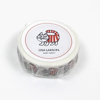 Masking Tape เทปตกแต่ง Lisa Larson จากญี่ปุ่น ลายตัวแมว Baby Mikey พื้นสีขาว ขนาด 1.5 x 10 ม.