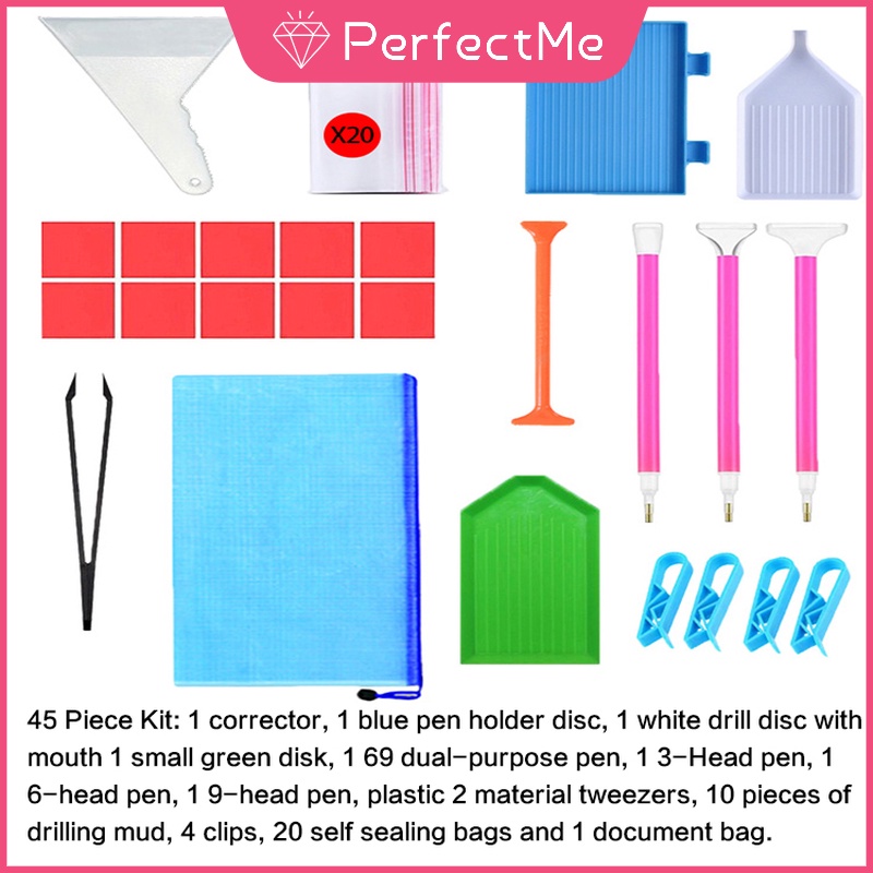 Pm ชุดเครื่องมือปากกาแหนบปักครอสติส DIY 45 ชิ้นพร้อมกล่องเก็บ 工具 5249