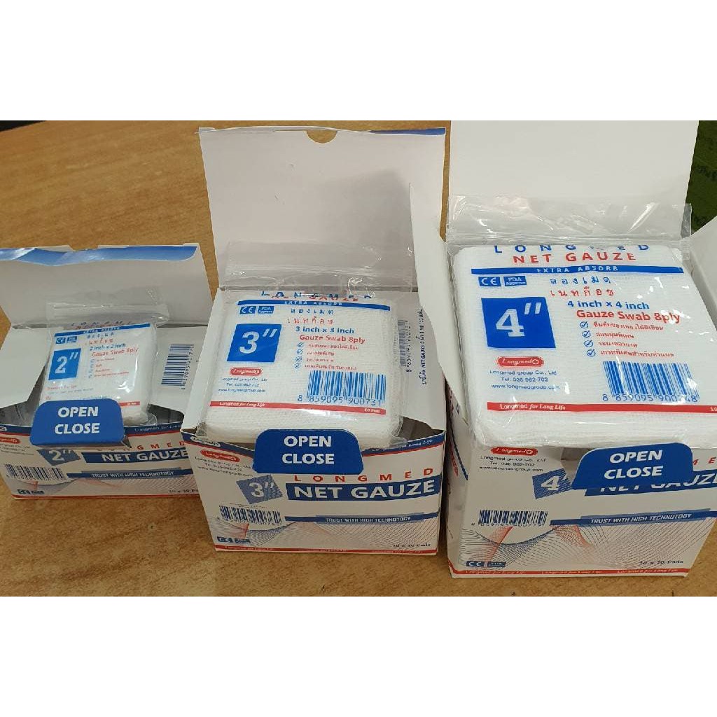 ผ้าก็อซปิดแผล ขนาด 2*2 3*3 4*4 ของ บริษัท Longmed ( 1 กล่อง มี 10*10 แพ็ค )