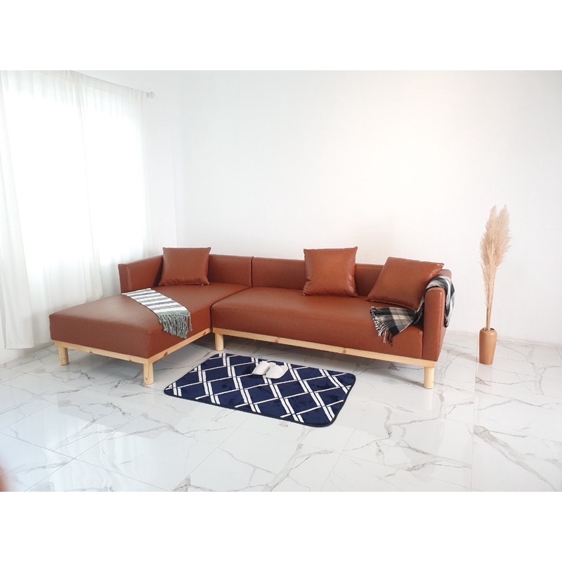 Cherprang L-shape sofa โซฟาขอบไม้จริง