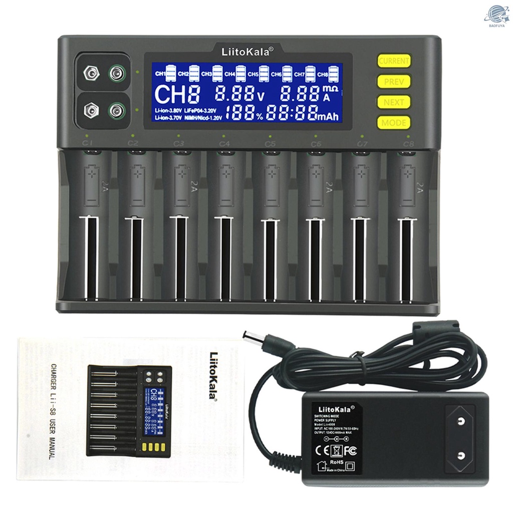 BF LiitoKala lii-S8 แบตเตอรี่ Charger Li-ion 3.7V NiMH 1.2V Li-FePO4 3.2V IMR 3.8V สําหรับ 18650 266